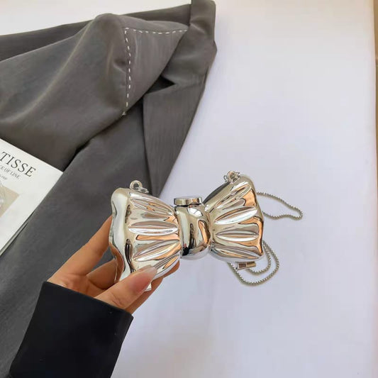 Bow Shaped Silver Clutch Bag