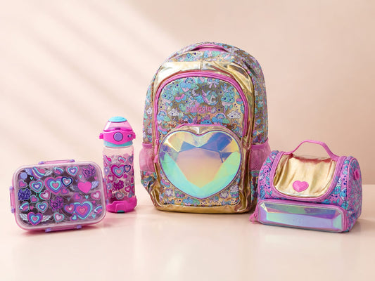 Heart theme bundle deal ( 17 inch bag, Water Bottle, Lunch Bag, Lunch Box)