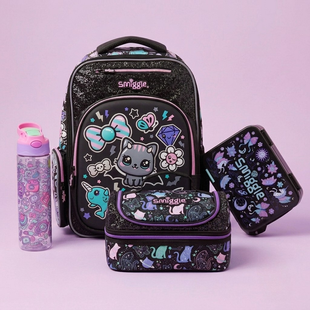 Black Cat Theme Bundle (17 inch bag, lunch bag, lunch box, Water bottle)