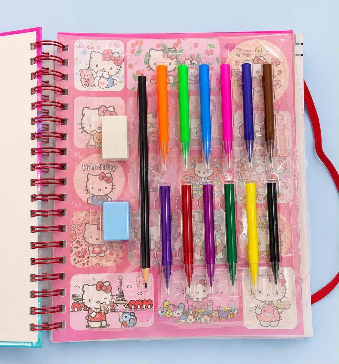Variant 3 colouring book activity with stickers, cut outs, stationery, markers and colouring book