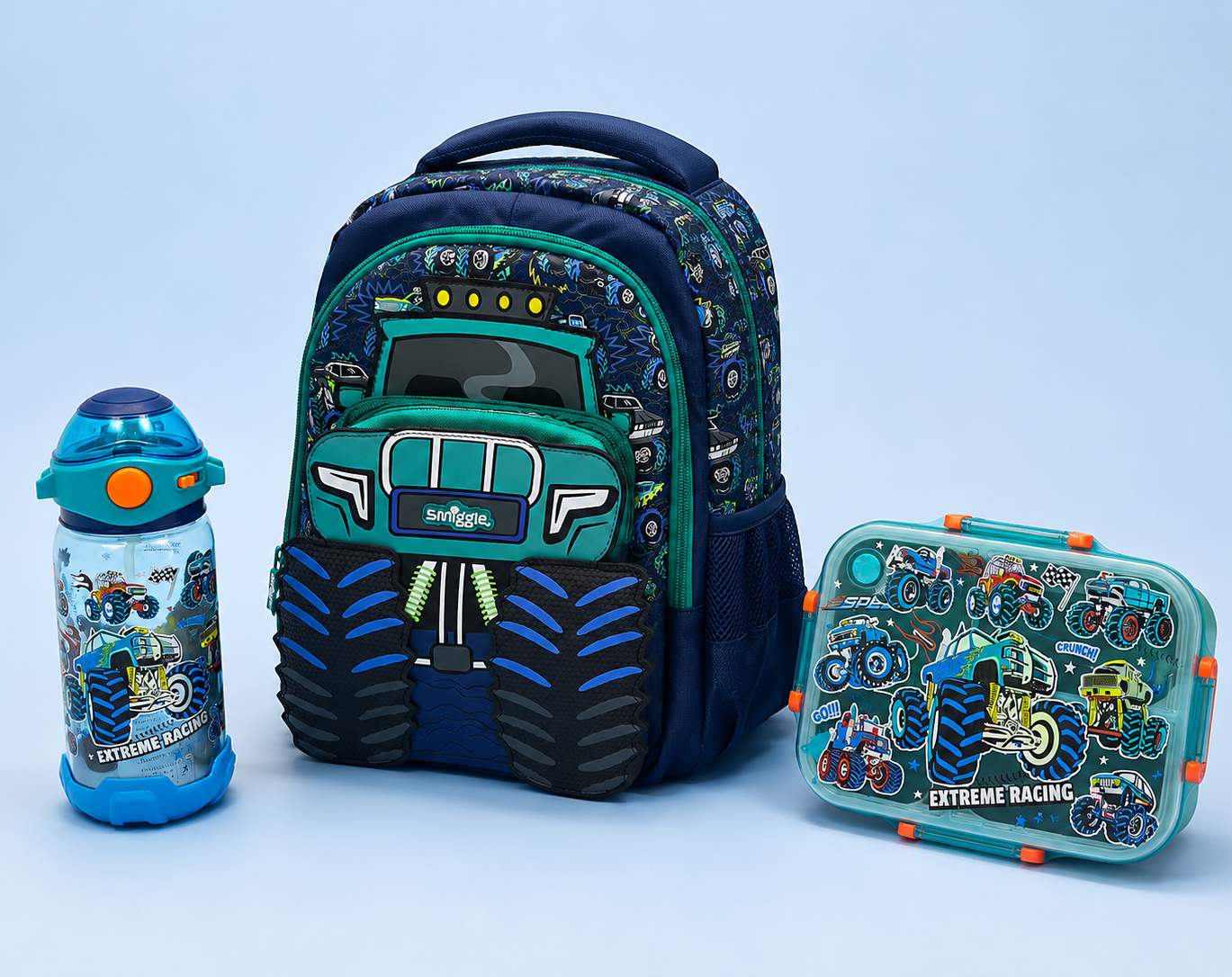 Truck Theme Bundle (14 inch Bag, Lunch Box, Water Bottle)