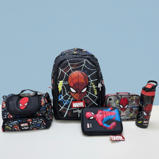 Spider theme bundle ( 17-inch bag size, lunch bag, lunch box, pencil organizer, water bottle)