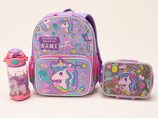 Vest series unicorn theme bundle ( 14 inch size, Lunch Box, Water Bottle)