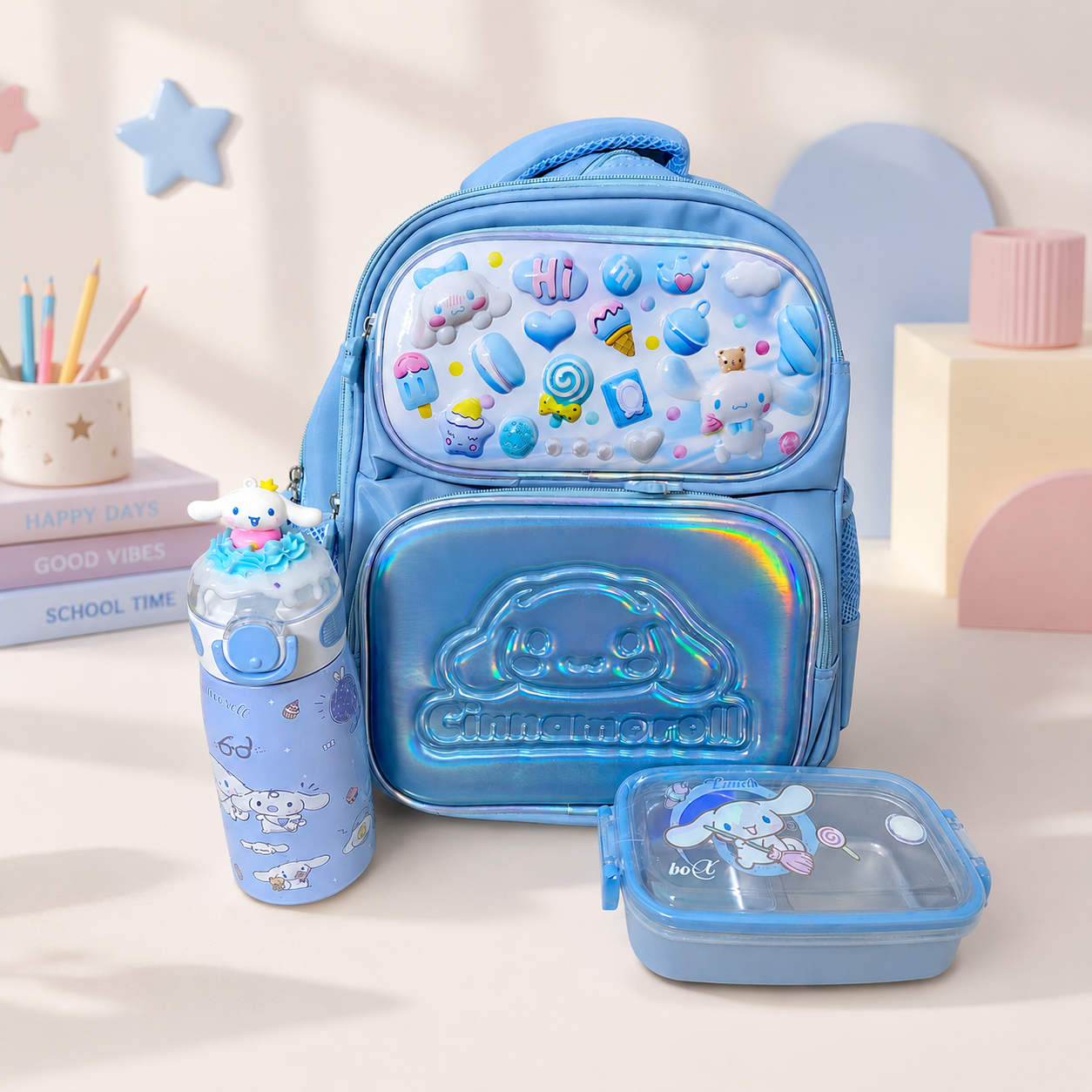 Sanrio cinamon theme bundle ( 14 inch bag, Water Bottle, Lunch box)