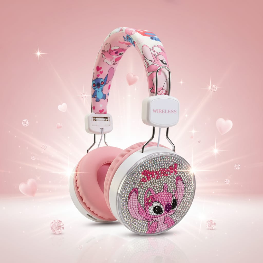 Wireless Diamontise Pink Stitch Headphones
