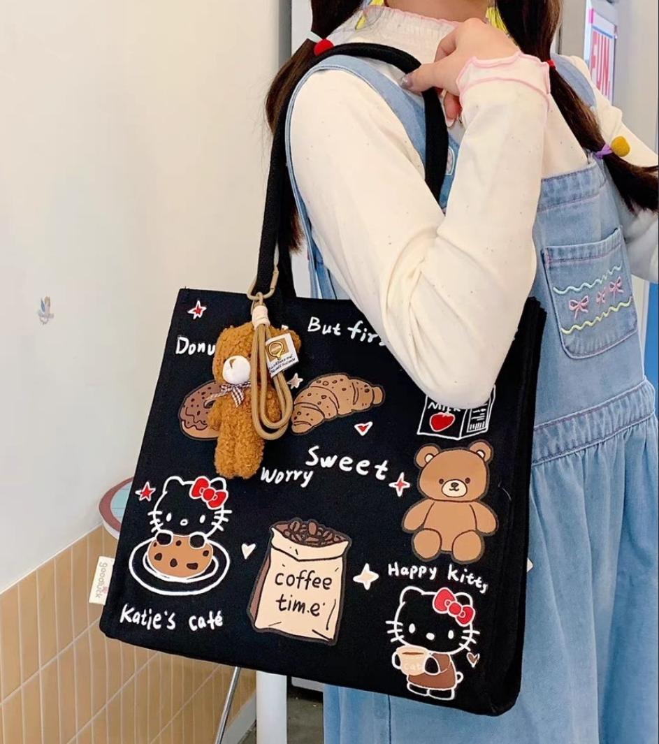 Cute kawaii bear tote bags