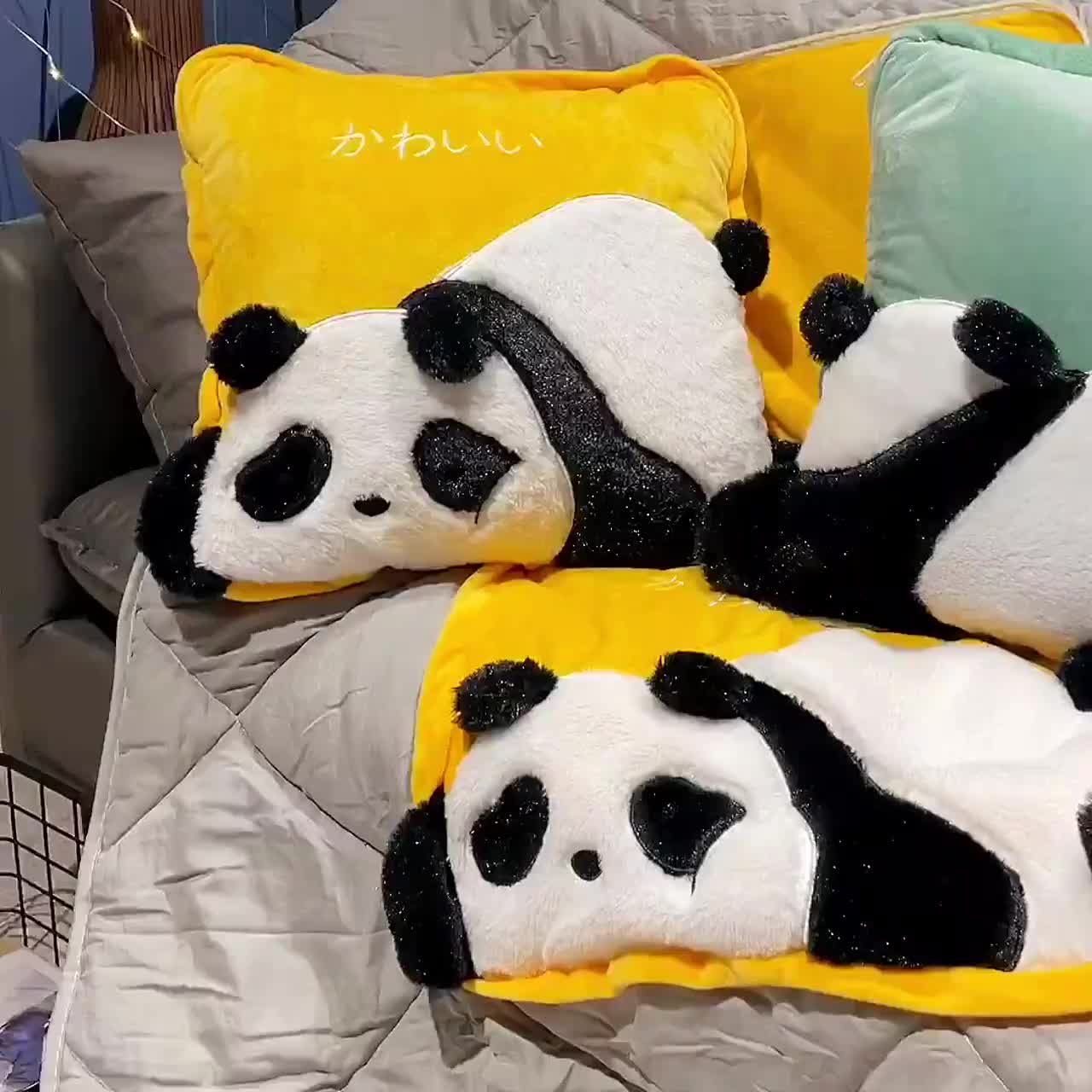 Yellow Panda Cushion + Comforter
