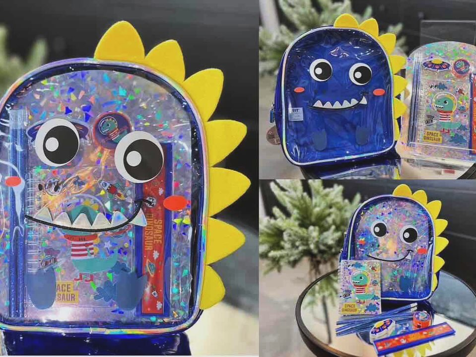 Vest Series Dino Theme Backpack With Stationary