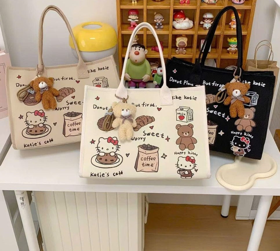 Cute kawaii bear tote bags