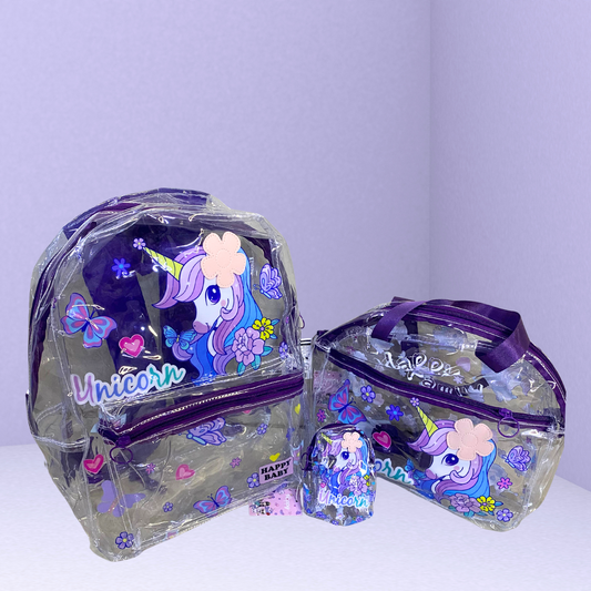 Transparent 3 Piece Unicorn Jelly Bag Set