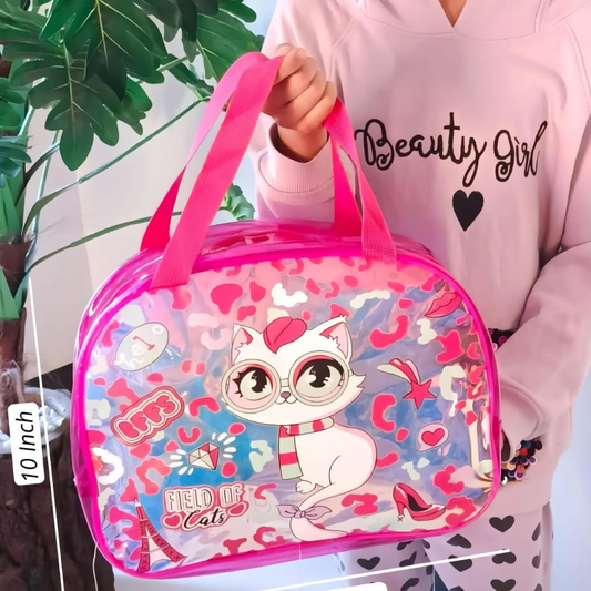 Holographic Cat Theme D Shape Travel Bag