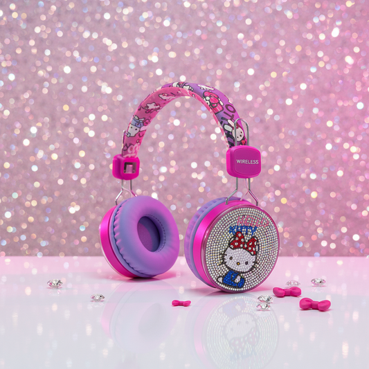 Wireless Diamontise Dark Pink Kitty Headphones