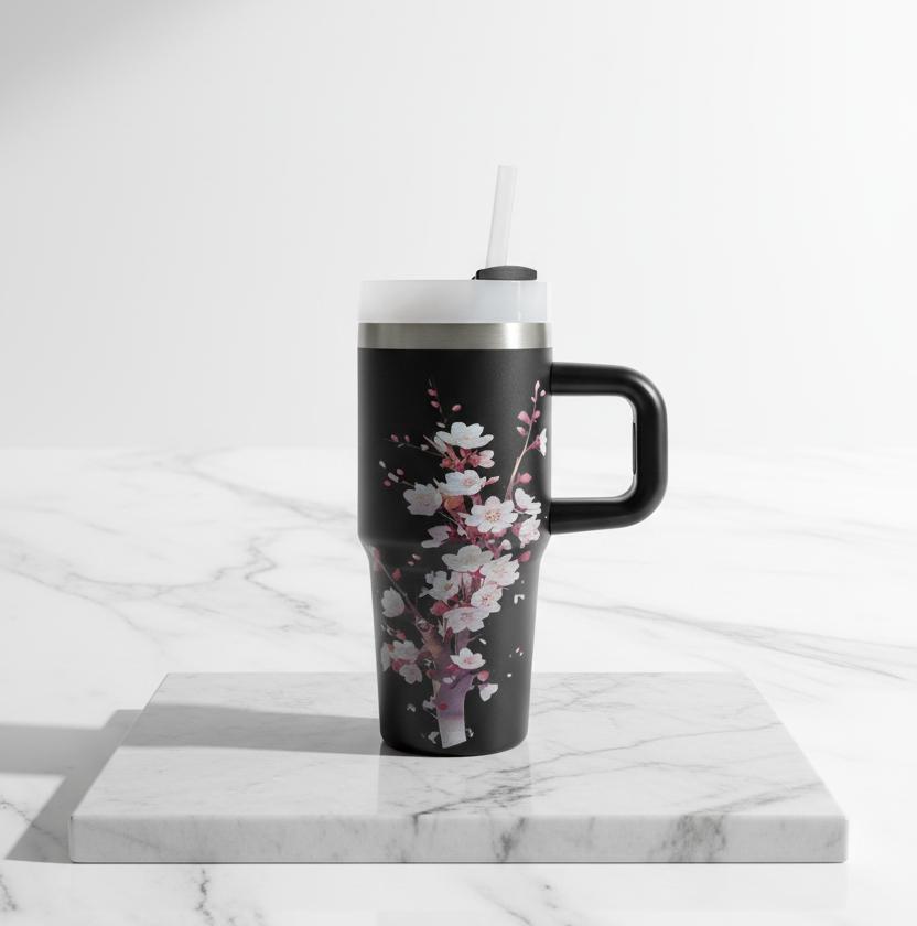 Mini Black leaf floral tumbler 
600 ml