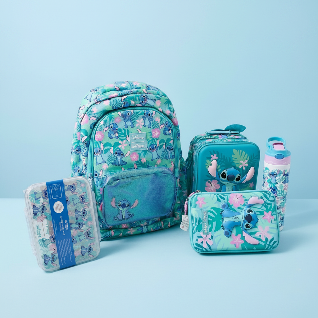 Stitch Theme Bundle (17-inch bag, lunch box, lunch bag, insulated bottle, pencil organizer)