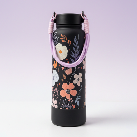 Insulated Black Floral Flask (1200ml)