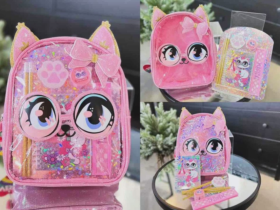 Vest Series Cat Theme Backpack With Stationary