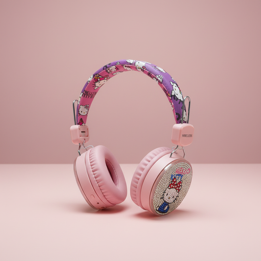Wireless Diamontise Light Pink Kitty Headphones