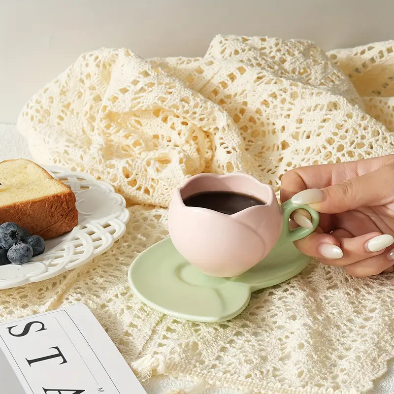 Mini Tulip Mugs And Saucer
