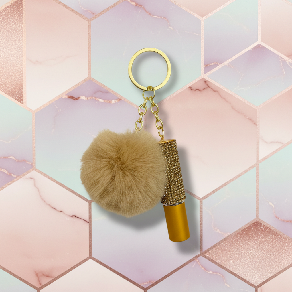 Unique stylish background for beige pom-pom keychain