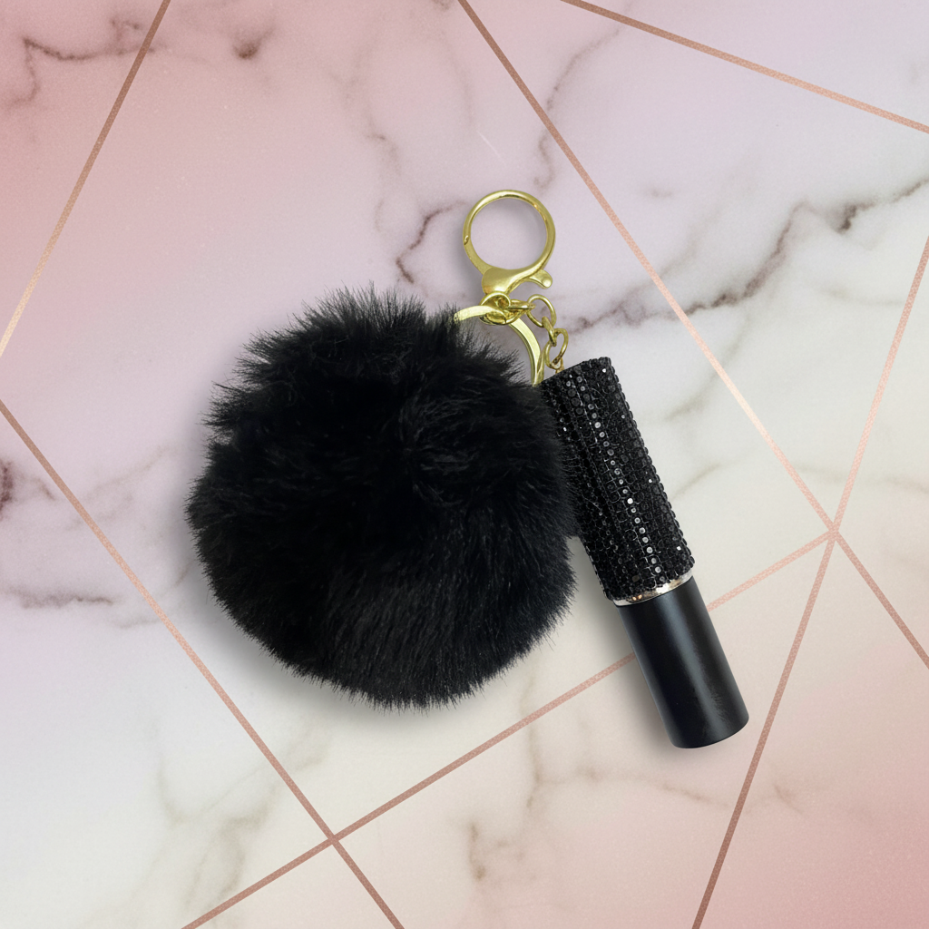 Unique stylish background for black pom-pom keychain